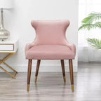 TUYOHW Poltrona Accent in Velluto, Sedia Imbottita Rosa con Rivetti, Bottoni Trapuntati, Gambe in Legno Massello di Hevea, Poltrona per Soggiorno, Ufficio Domestico