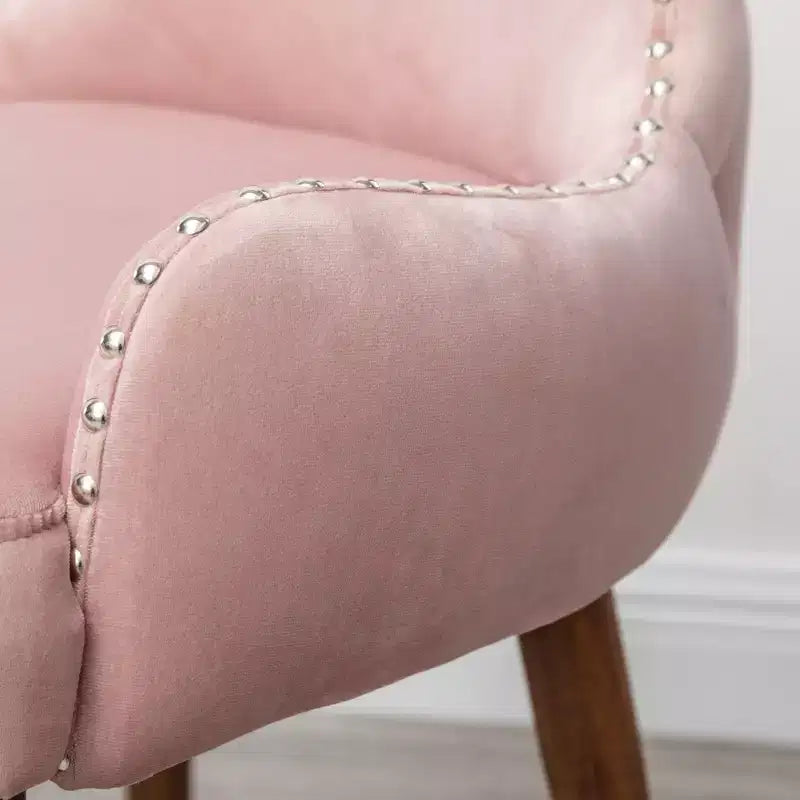 TUYOHW Poltrona Accent in Velluto, Sedia Imbottita Rosa con Rivetti, Bottoni Trapuntati, Gambe in Legno Massello di Hevea, Poltrona per Soggiorno, Ufficio Domestico