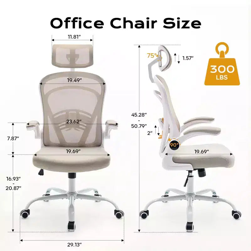 Sedia da ufficio ergonomica con braccioli ribaltabili e supporto lombare, sedia da gaming con seduta ampia per studio/camera da letto/ufficio domestico