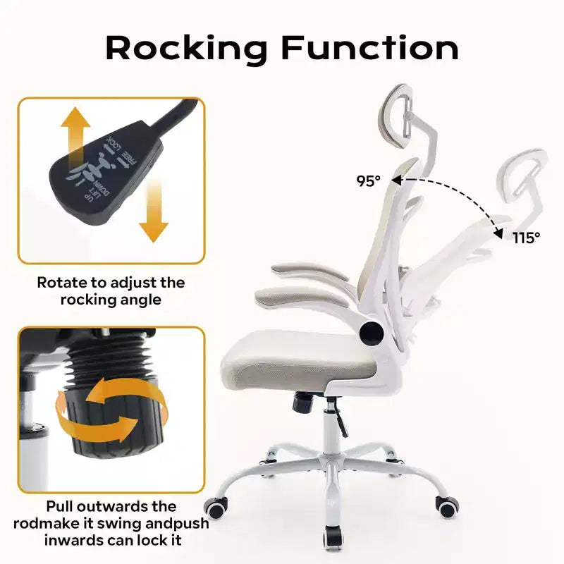Sedia da ufficio ergonomica con braccioli ribaltabili e supporto lombare, sedia da gaming con seduta ampia per studio/camera da letto/ufficio domestico