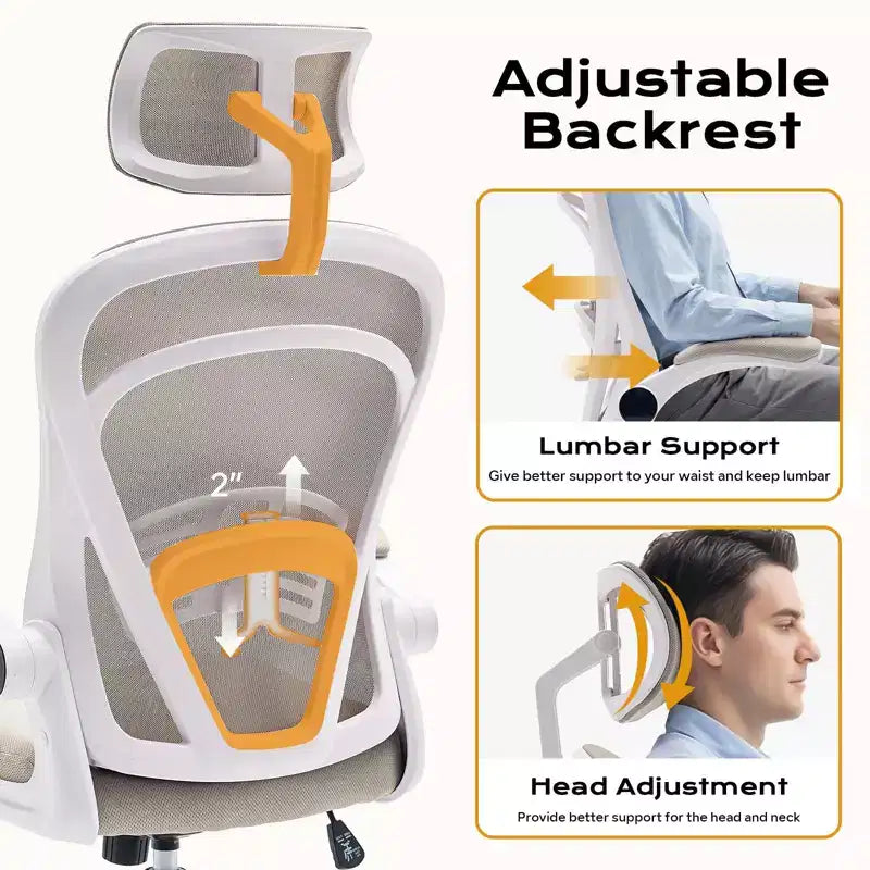 Sedia da ufficio ergonomica con braccioli ribaltabili e supporto lombare, sedia da gaming con seduta ampia per studio/camera da letto/ufficio domestico