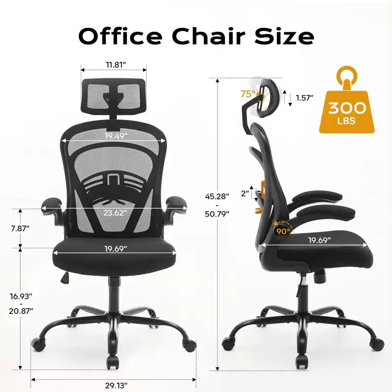 Sedia da ufficio ergonomica con braccioli ribaltabili e supporto lombare, sedia da gaming con seduta ampia per studio/camera da letto/ufficio domestico