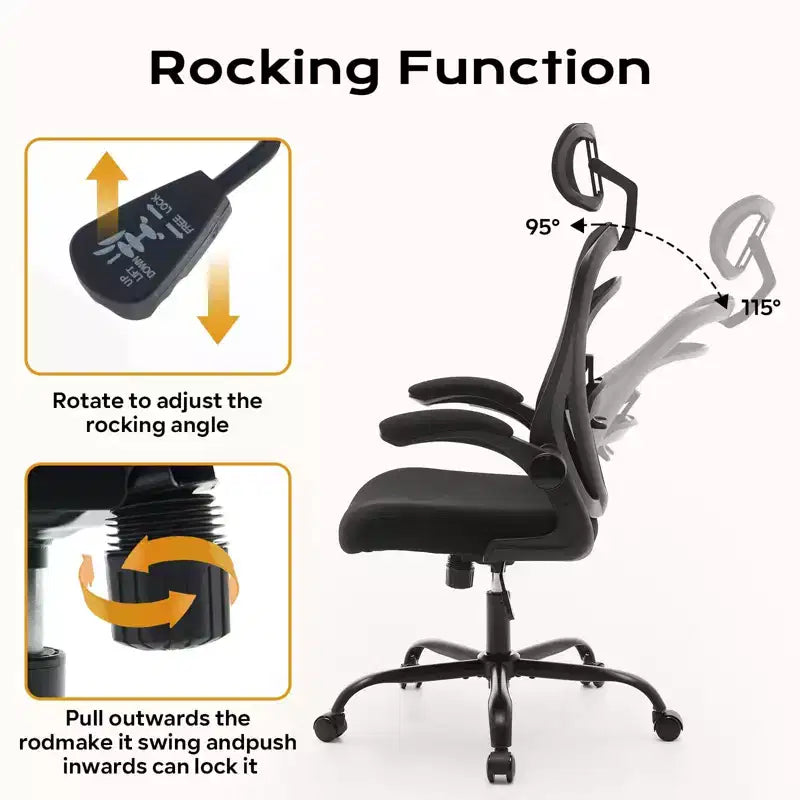 Sedia da ufficio ergonomica con braccioli ribaltabili e supporto lombare, sedia da gaming con seduta ampia per studio/camera da letto/ufficio domestico