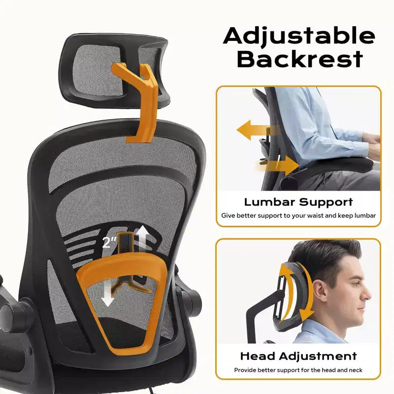 Sedia da ufficio ergonomica con braccioli ribaltabili e supporto lombare, sedia da gaming con seduta ampia per studio/camera da letto/ufficio domestico