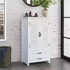Mobile contenitore alto con cassetti, mobile dispensa d'accento con ante intagliate, credenza per camera da letto, soggiorno, ingresso - Panipeachy