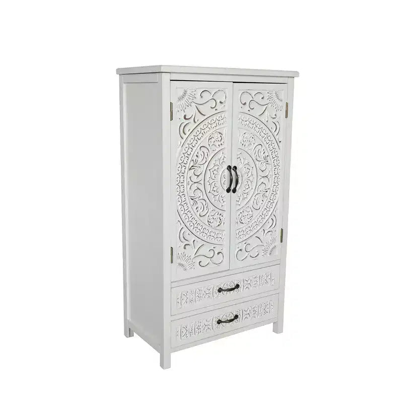 Mobile contenitore alto con cassetti, mobile dispensa d'accento con ante intagliate, credenza per camera da letto, soggiorno, ingresso - Panipeachy