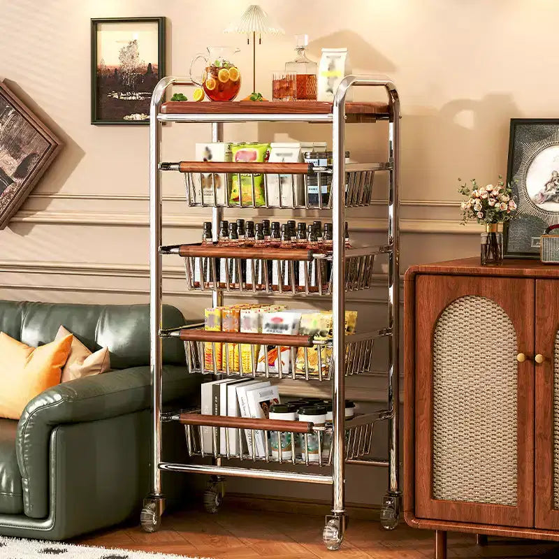 Carrello da Cucina in Metallo AEELLEEA con Cesti in Filo Metallico e Ruote, Carrello Portatutto Mobile Multiuso per Dispensa, Angolo Caffè, Bagno, Ufficio
