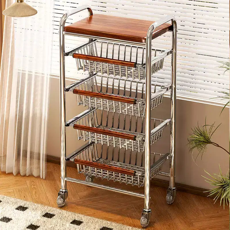 Carrello da Cucina in Metallo AEELLEEA con Cesti in Filo Metallico e Ruote, Carrello Portatutto Mobile Multiuso per Dispensa, Angolo Caffè, Bagno, Ufficio