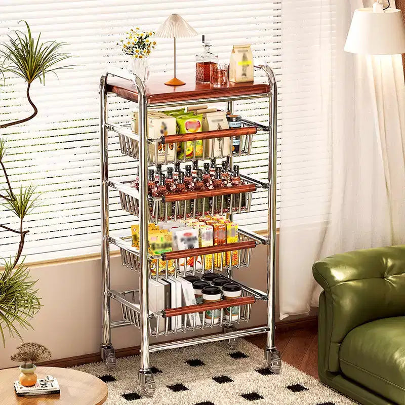 Carrello da Cucina in Metallo AEELLEEA con Cesti in Filo Metallico e Ruote, Carrello Portatutto Mobile Multiuso per Dispensa, Angolo Caffè, Bagno, Ufficio