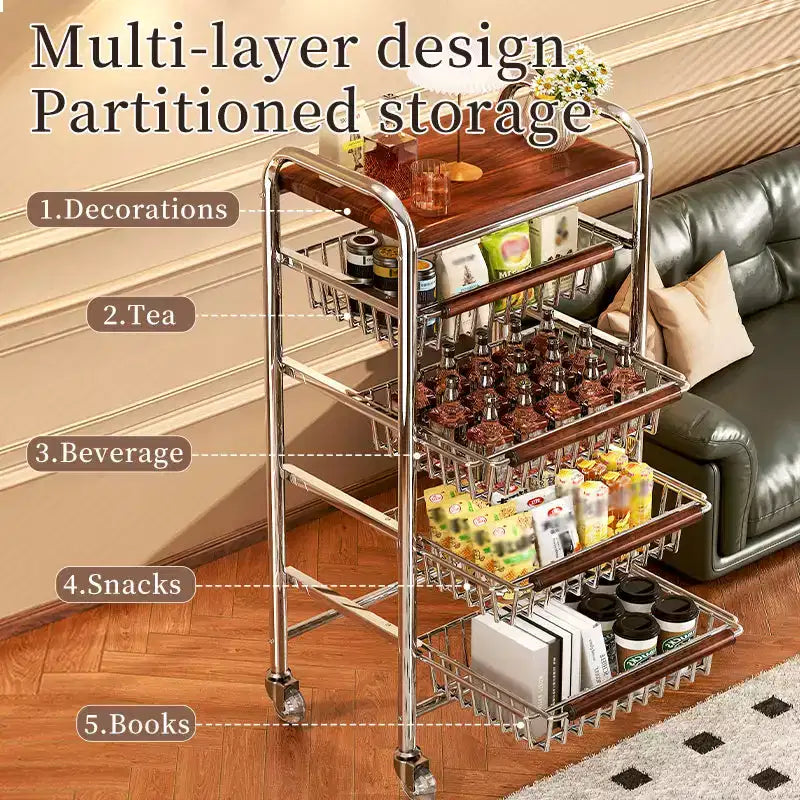 Carrello da Cucina in Metallo AEELLEEA con Cesti in Filo Metallico e Ruote, Carrello Portatutto Mobile Multiuso per Dispensa, Angolo Caffè, Bagno, Ufficio