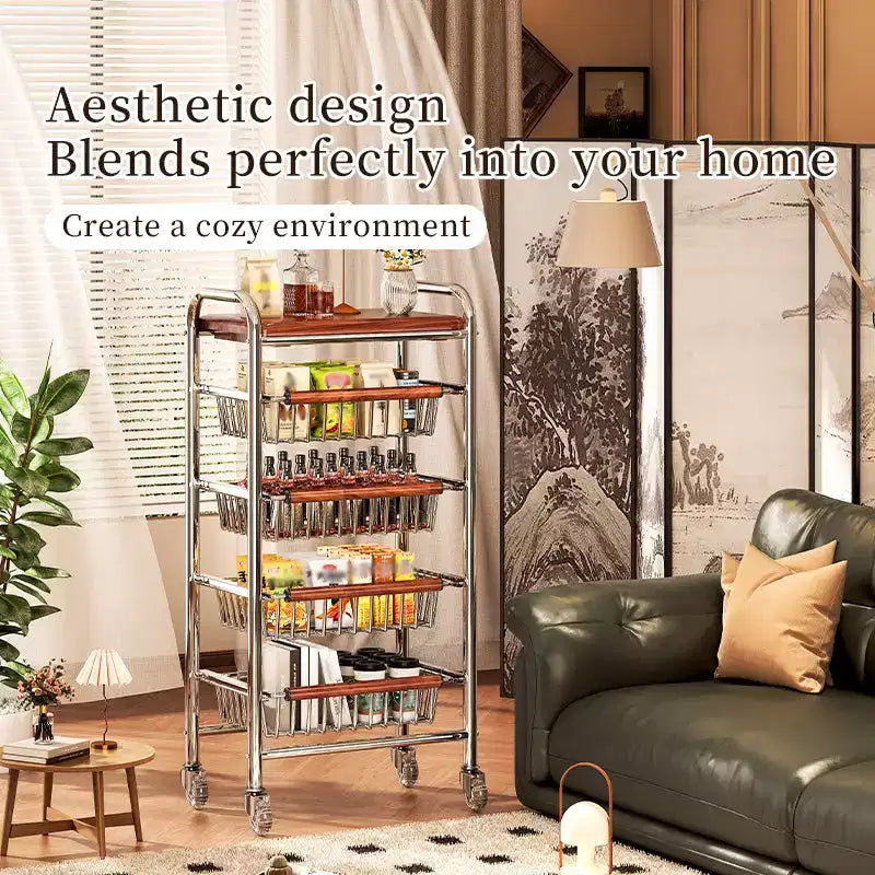 Carrello da Cucina in Metallo AEELLEEA con Cesti in Filo Metallico e Ruote, Carrello Portatutto Mobile Multiuso per Dispensa, Angolo Caffè, Bagno, Ufficio
