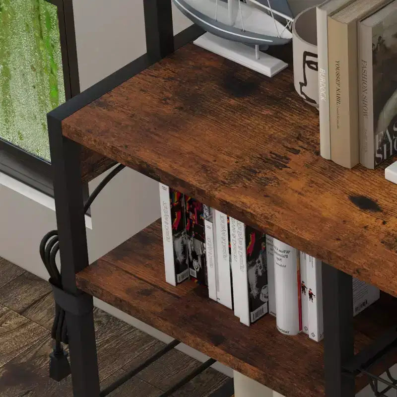 COZONY Scaffale da Forno a 5 Ripiani con Cesto in Filo, Supporto per Microonde con Prese di Corrente e Scaffali aperti per Cucina