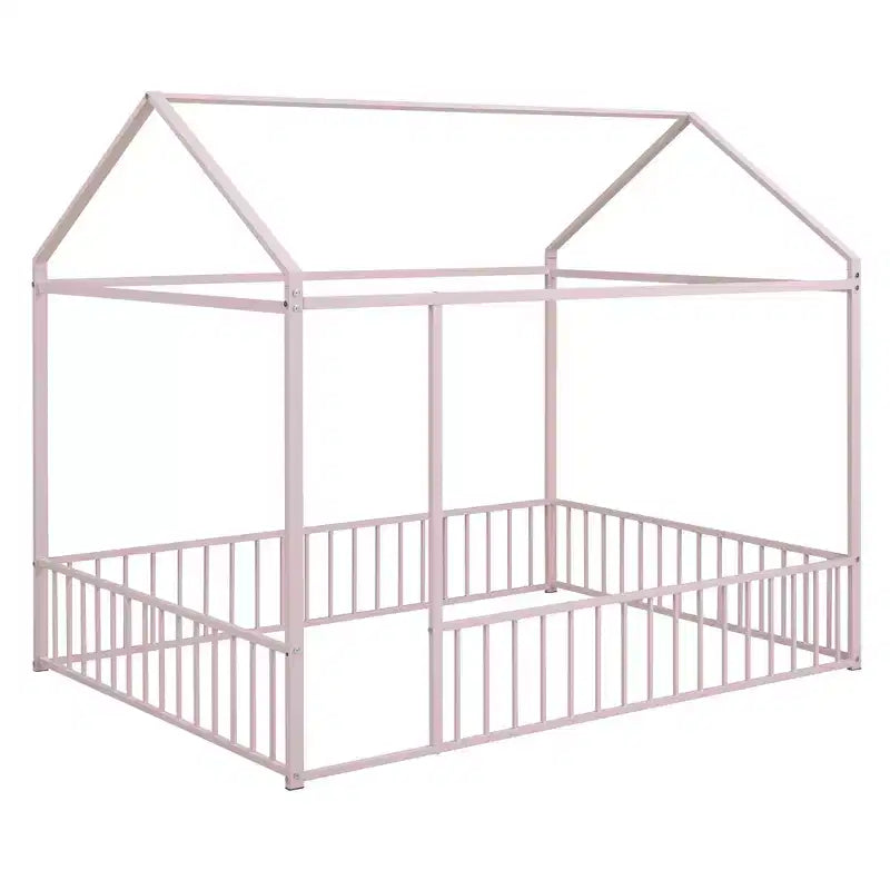 Luxystar - Struttura letto a casetta in metallo full-size con recinzione per bambini e ragazzi