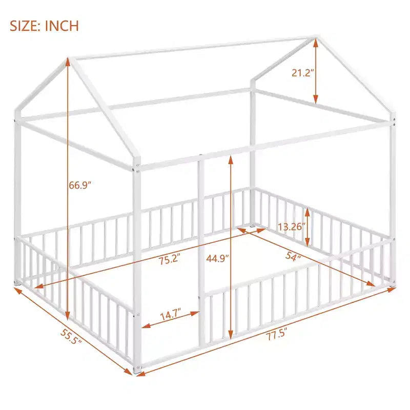 Luxystar - Struttura letto a casetta in metallo full-size con recinzione per bambini e ragazzi