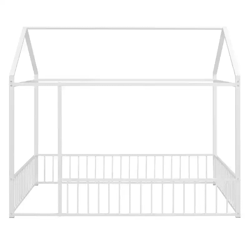 Luxystar - Struttura letto a casetta in metallo full-size con recinzione per bambini e ragazzi