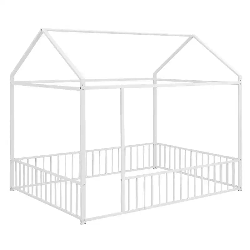 Luxystar - Struttura letto a casetta in metallo full-size con recinzione per bambini e ragazzi