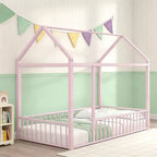 Luxystar - Struttura letto a casetta in metallo full-size con recinzione per bambini e ragazzi