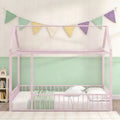 Luxystar Full Size Metal House Bed Frame with Fence for Kids and Teens