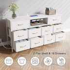 White 10 Drawer Dresser TV Stand for 65 Inch TV with Charging Station LED Lights Media Console 55 Inch Wide Bedroom Storage Chest Entertainment Unit