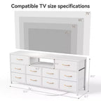 Comò bianco a 10 cassetti, mobile porta TV per TV da 65 pollici con stazione di ricarica, luci LED, console multimediale da 55 pollici, mobiletto contenitore per camera da letto, mobiletto per intrattenimento