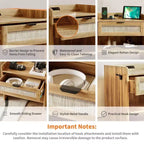 COZONY Comodino in Rattan con Stazione di Ricarica Type-C, Cassetto e Ripiano Aperto per Camera da Letto, Ufficio e Soggiorno