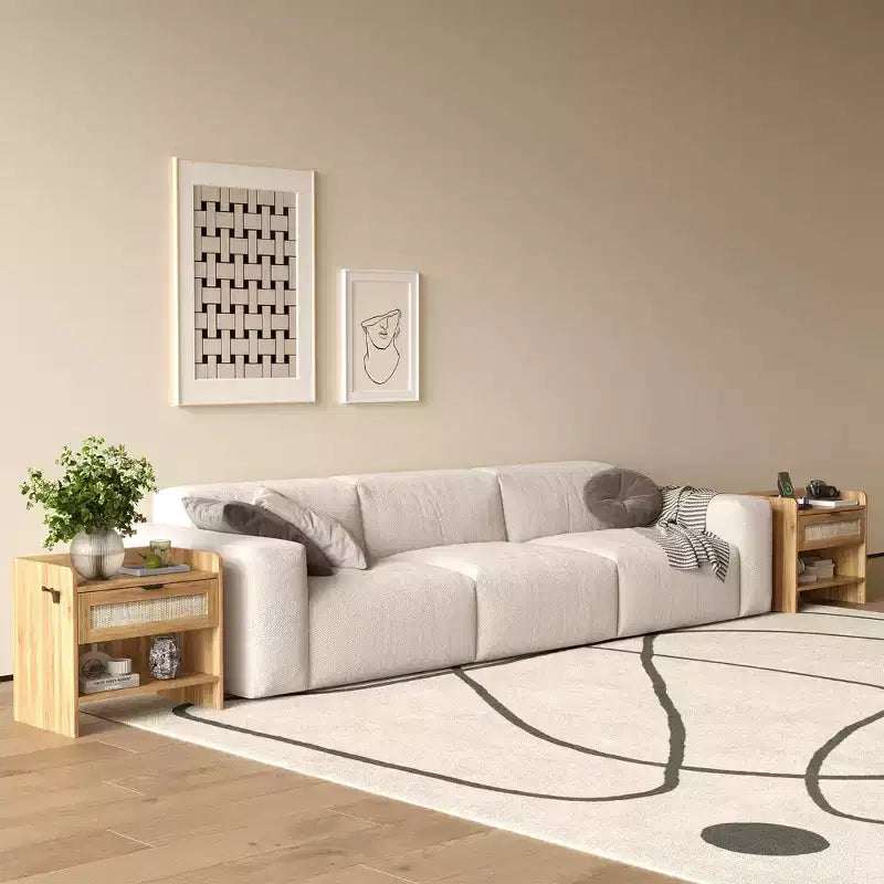 COZONY Comodino in Rattan con Stazione di Ricarica Type-C, Cassetto e Ripiano Aperto per Camera da Letto, Ufficio e Soggiorno