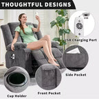 Poltrona reclinabile Large Power Lift per anziani con massaggio e calore, regolabile in 3 posizioni, porte USB, 2 tasche laterali, per soggiorno