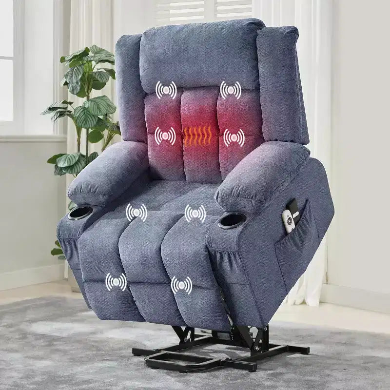 Large Power Lift Recliner Chair for Elderly with Massage and Heat, 3-Position Adjustable, USB Ports, 2 Side Pockets, for Living Room