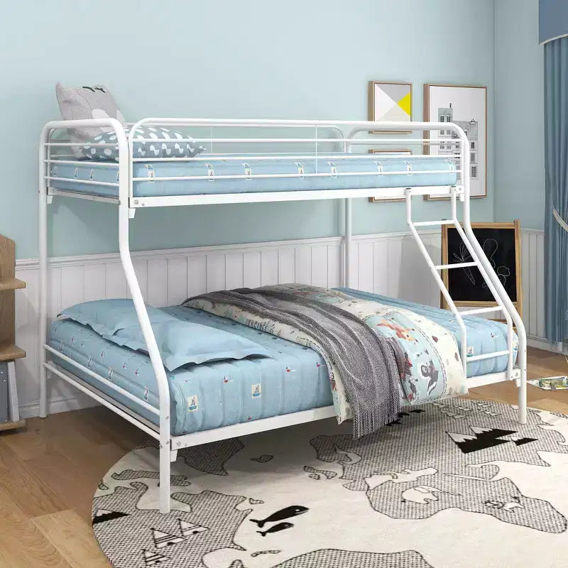 MAYEERTY Twin-Over-Full Heavy Duty Metal Bunk Bed with Enhanced Guardrail & Inclined Ladder for Kids Bedroom