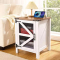 Farmhouse End Table, Rustic Nightstand with Adjustable Storage Shelf, Wood Night Stand Sofa Side Table for Living Room Bedrom, White