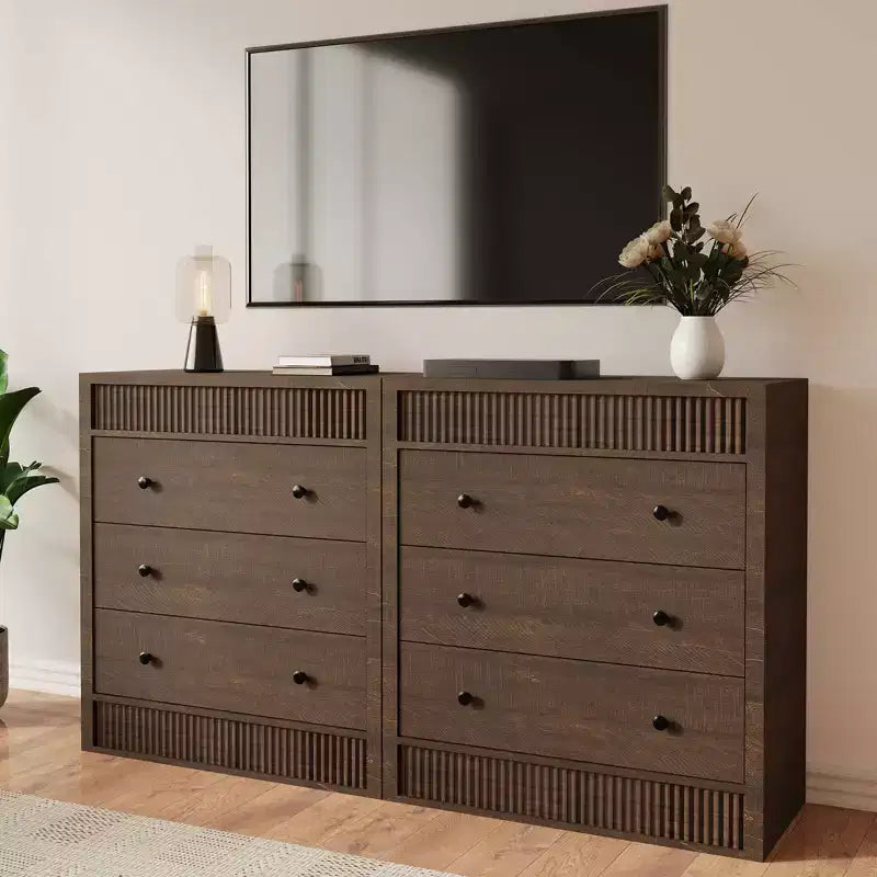 Cassettiera scanalata a 3 cassetti, comò alto 81 cm con pannello scanalato a doppia onda, mobile in legno per camera da letto, soggiorno, cameretta dei bambini
