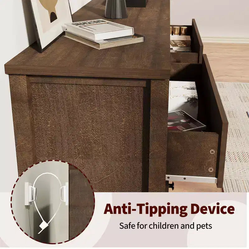 Cassettiera scanalata a 3 cassetti, comò alto 81 cm con pannello scanalato a doppia onda, mobile in legno per camera da letto, soggiorno, cameretta dei bambini
