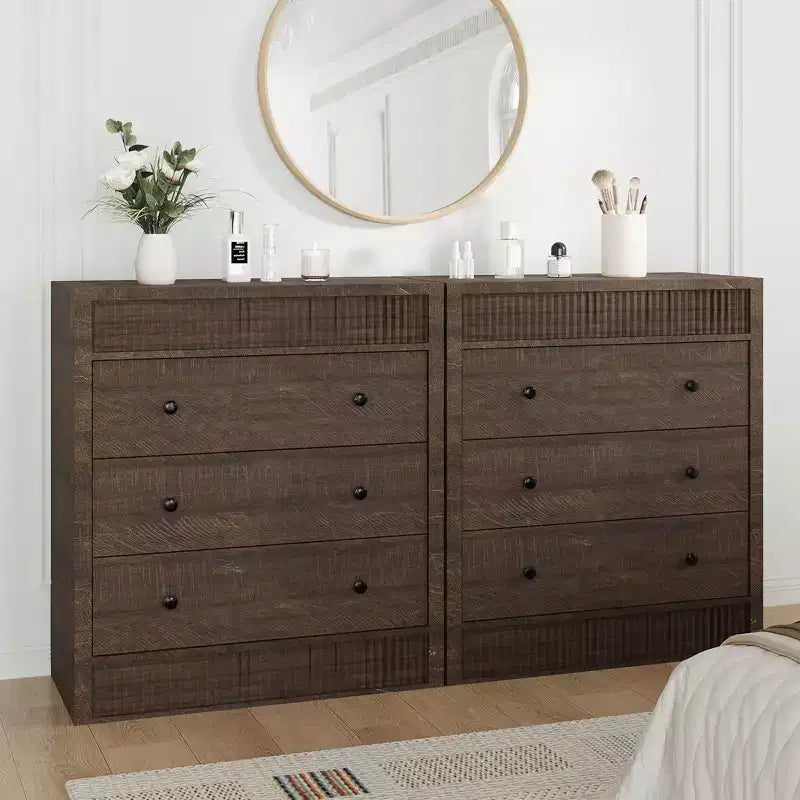 Cassettiera scanalata a 3 cassetti, comò alto 81 cm con pannello scanalato a doppia onda, mobile in legno per camera da letto, soggiorno, cameretta dei bambini