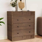 Cassettiera scanalata a 3 cassetti, comò alto 81 cm con pannello scanalato a doppia onda, mobile in legno per camera da letto, soggiorno, cameretta dei bambini