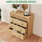 Cassettiera scanalata a 3 cassetti, comò alto 81 cm con pannello scanalato a doppia onda, mobile in legno per camera da letto, soggiorno, cameretta dei bambini