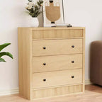 Cassettiera scanalata a 3 cassetti, comò alto 81 cm con pannello scanalato a doppia onda, mobile in legno per camera da letto, soggiorno, cameretta dei bambini