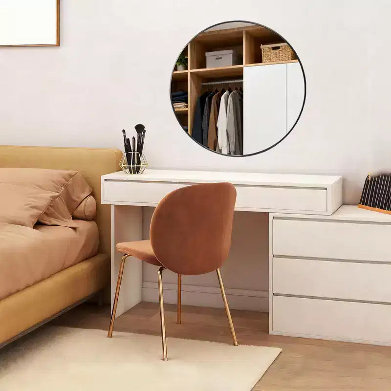Okak Modern Round Glass Bathroom Mirror Vanity Mirror,Aluminum Alloy Framed Wall Mirror for Bathroom,Entryway