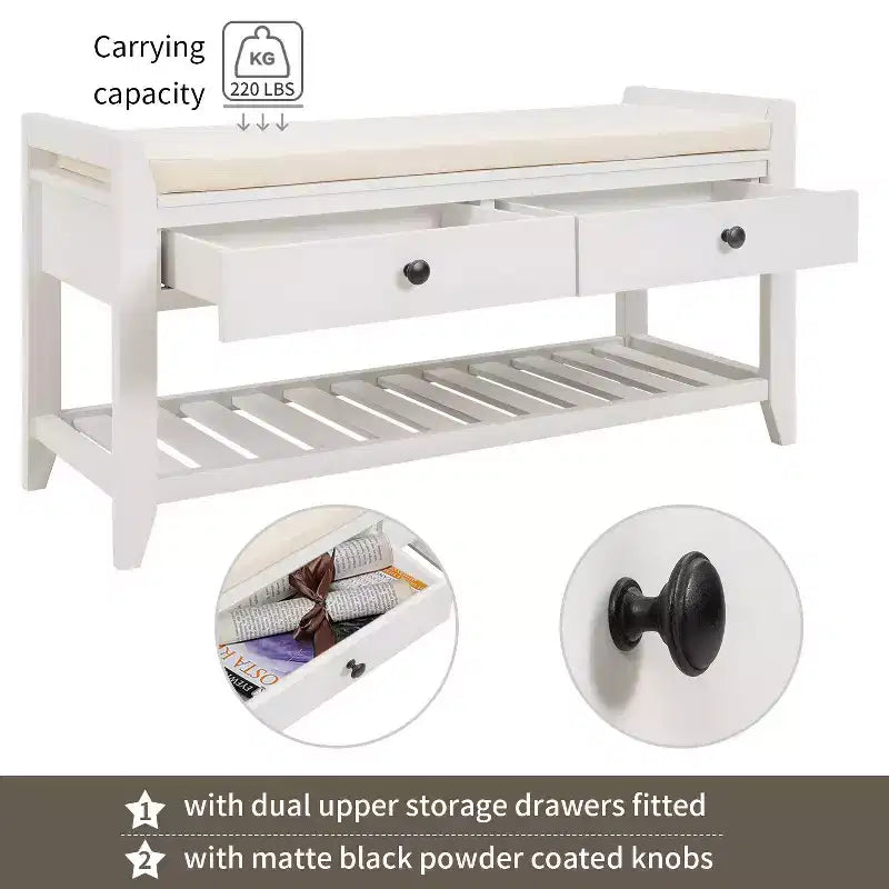 Panca contenitore moderna TUYOHW 39 con panca da ingresso imbottita con cassetti e ripiano inferiore Panca porta scarpe Sgabello versatile per soggiorno