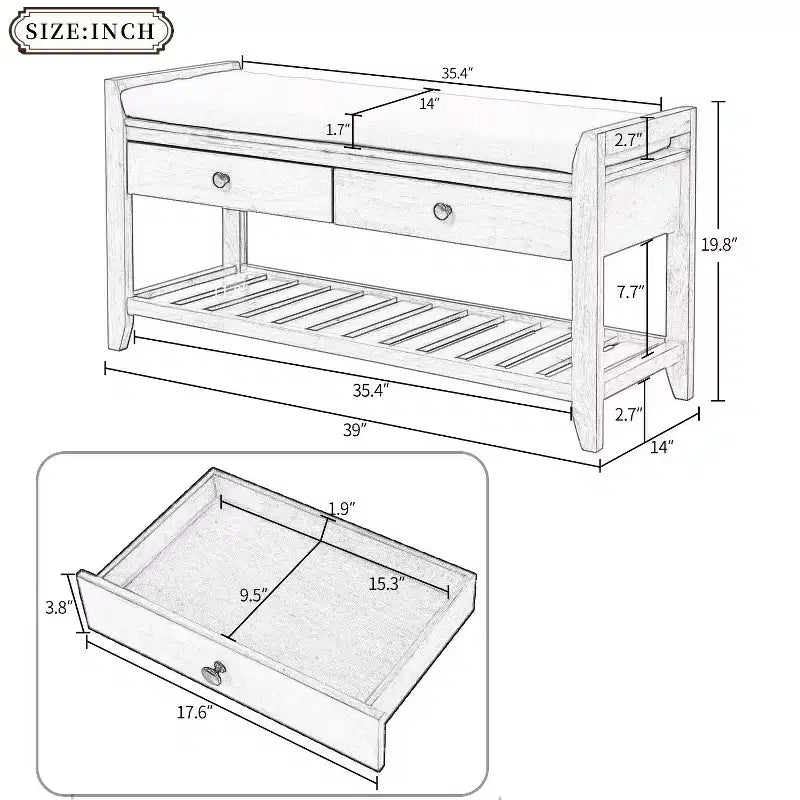 Panca contenitore moderna TUYOHW 39 con panca da ingresso imbottita con cassetti e ripiano inferiore Panca porta scarpe Sgabello versatile per soggiorno