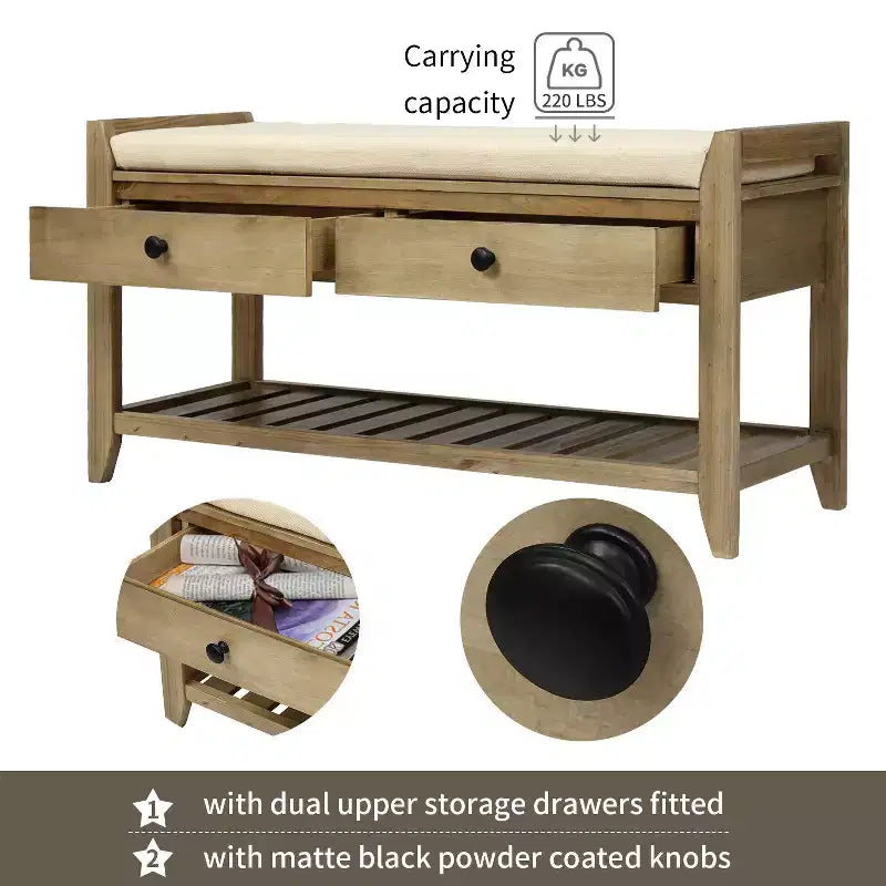 Panca contenitore moderna TUYOHW 39 con panca da ingresso imbottita con cassetti e ripiano inferiore Panca porta scarpe Sgabello versatile per soggiorno