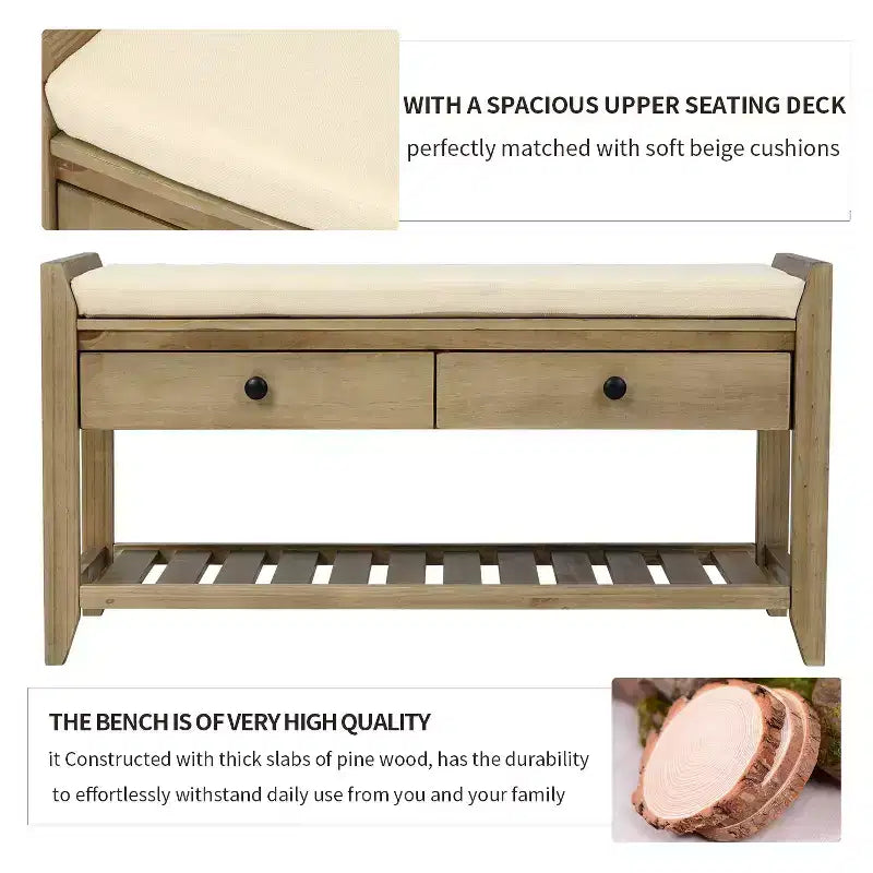 Panca contenitore moderna TUYOHW 39 con panca da ingresso imbottita con cassetti e ripiano inferiore Panca porta scarpe Sgabello versatile per soggiorno