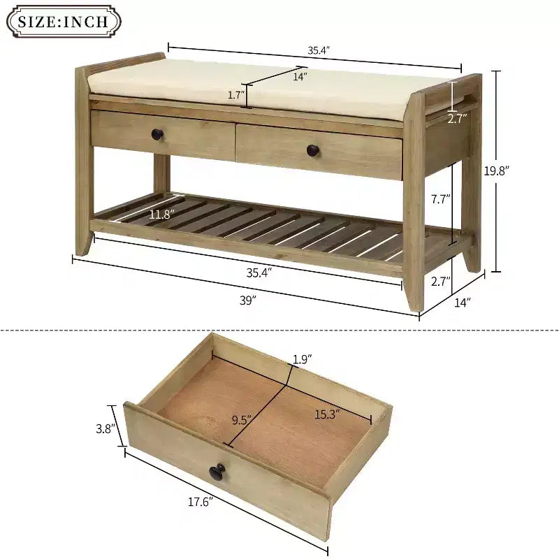 Panca contenitore moderna TUYOHW 39 con panca da ingresso imbottita con cassetti e ripiano inferiore Panca porta scarpe Sgabello versatile per soggiorno