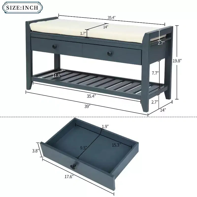 Panca contenitore moderna TUYOHW 39 con panca da ingresso imbottita con cassetti e ripiano inferiore Panca porta scarpe Sgabello versatile per soggiorno