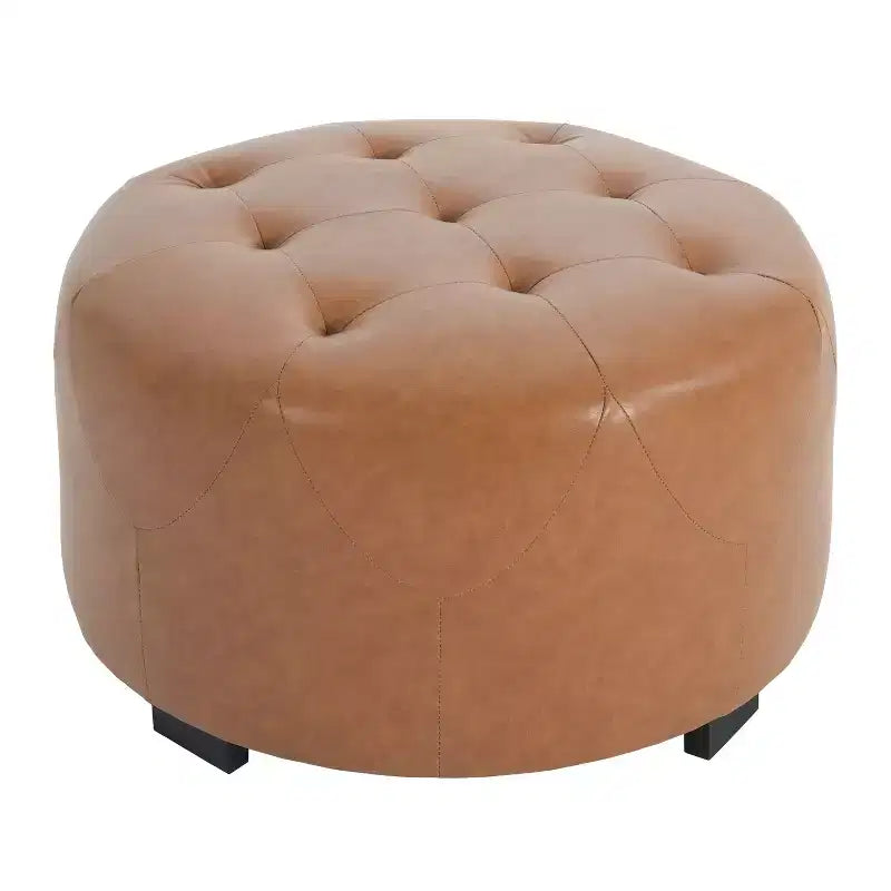 TUYOHW Poggiapiedi rotondo moderno con bottoni e rivestimento in tessuto, versatile sgabello con gambe in legno, panca per scarpe da salotto, ingresso