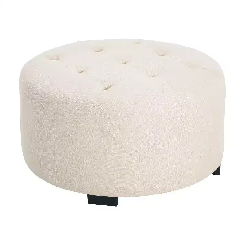 TUYOHW Poggiapiedi rotondo moderno con bottoni e rivestimento in tessuto, versatile sgabello con gambe in legno, panca per scarpe da salotto, ingresso