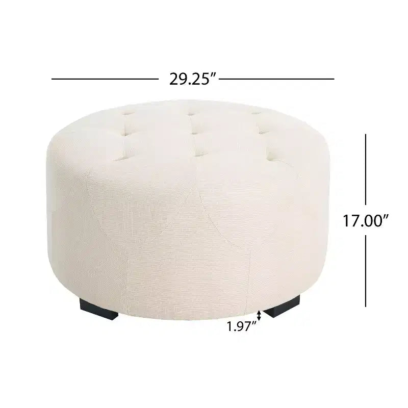 TUYOHW Poggiapiedi rotondo moderno con bottoni e rivestimento in tessuto, versatile sgabello con gambe in legno, panca per scarpe da salotto, ingresso