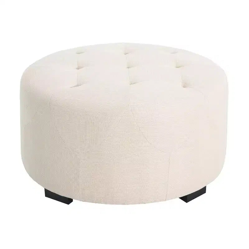 TUYOHW Poggiapiedi rotondo moderno con bottoni e rivestimento in tessuto, versatile sgabello con gambe in legno, panca per scarpe da salotto, ingresso