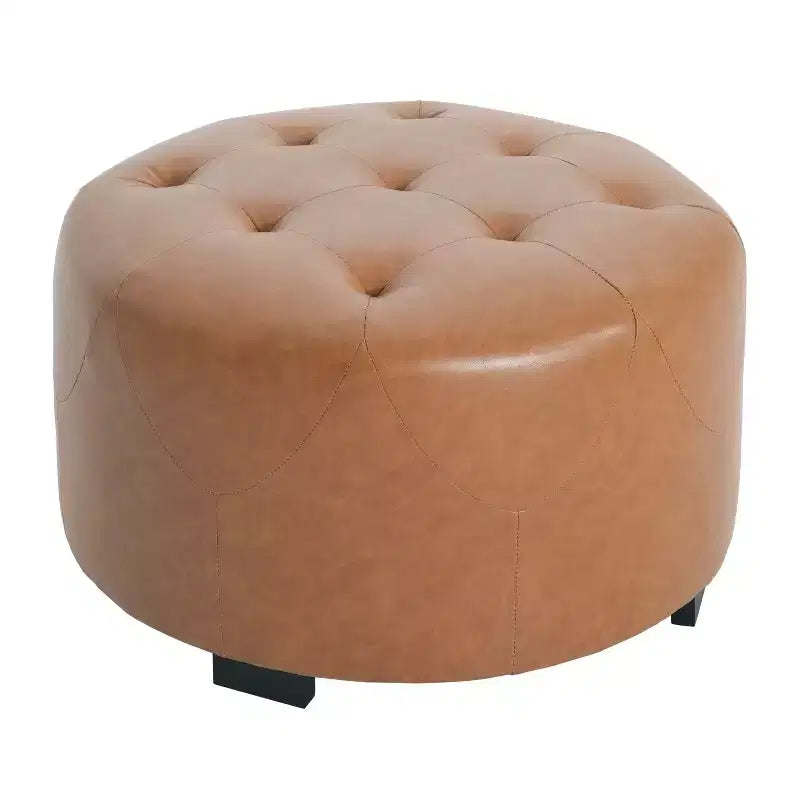 TUYOHW Poggiapiedi rotondo moderno con bottoni e rivestimento in tessuto, versatile sgabello con gambe in legno, panca per scarpe da salotto, ingresso