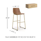 Signature Design by Ashley Lexadine Sgabelli da Bar Imbottiti con Altezza Bancone, Set di 2, Similpelle Marrone con Struttura in Metallo Color Oro