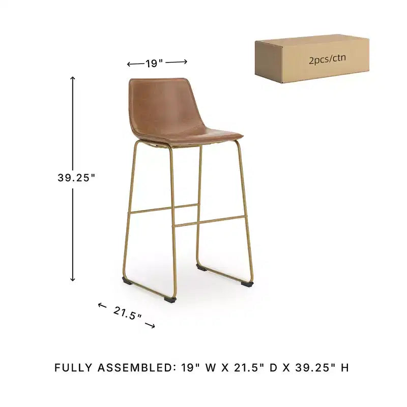 Signature Design by Ashley Lexadine Sgabelli da Bar Imbottiti con Altezza Bancone, Set di 2, Similpelle Marrone con Struttura in Metallo Color Oro